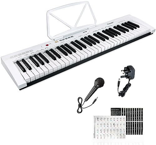61 Keys Electronic Music Keyboard Piano, Portable Music Digital Piano with Built-in Speaker & Microphone, MP3 Workstation Music Instrument for Adult/Kids (White)