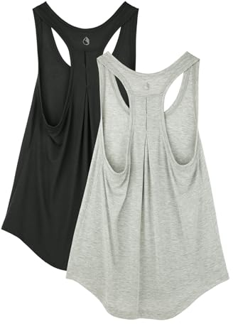 icyzone Damen Sport Top Racerback Leichte Yoga Tank Tops Fitness Casual Shirt Oberteile, 2er Pack (Black/Grey, M)