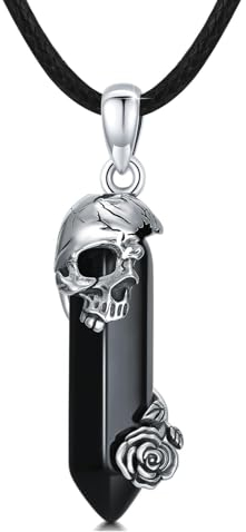 OHAYOO Totenkopf Schwarz Kristall Kette 925 Sterling Silber Heilsteine Kette Totenkopf Anhänger Halskette Halloween Schmuck Totenkopf für Unisex Damen Mädchen Frauen Geschenke