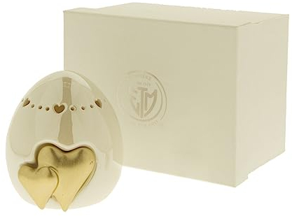 Doni Bomboniere 1 pz Lampada LED con Cuori Oro Regalo di Natale Amici Parenti Decorazione per la Casa Addobbi Natalizi Donna Collega Amica Sorella Ceramica Originale Economica Gadget Idea