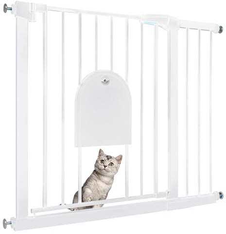 Froadp Türschutzgitter Baby Treppengitter 85-95cm Kindergitter ohne Bohren Türgitter mit Tür für Hunde und Katzen Beidseitig Schwenkbar Absperrgitter Automatisch Haustier Gittertür, Weiß