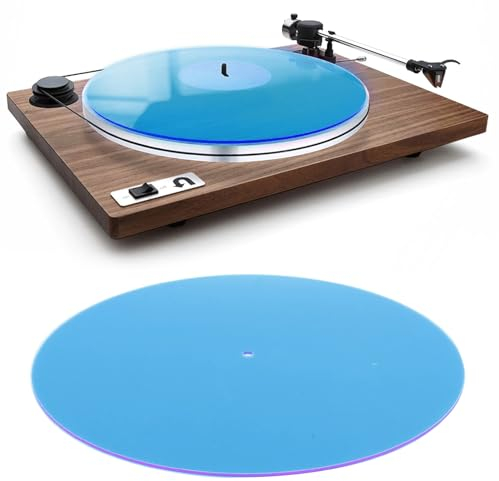 Tappetino per giradischi, tappetino in acrilico per piatti di giradischi, tappetino per giradischi lavorato con precisione adatto a piatti standard da 12. (Blu trasparente)