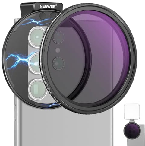 NEEWER 67mm Clip On Variable ND2-ND32 Handy Objektiv Filter Set Telefon Clip mit magnetischem Adapterring/Cold Shoe/Verriegelungsknopf HD Filter für iPhone 16 15 Pro Max 14 13 Galaxy S22 S23 S24 Ultra