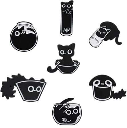 Katzen Emaille Anstecknadeln,7 Stück Schwarze Pins Anstecker Schwarze Katze Cute Pin Anstecker Niedliche Emaille Brosche mit Katzenmotiv Cartoon Tier Anstecknadel für Männer Frauen