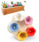 5 Pcs Bee Cups for Thirsty Bees, Colorful Resin Bee Drinking Cups with Wooden Tray, Drinking Cups for Bees in Garden, Garden Water Station, Bee Garden Decor