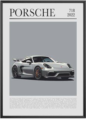 MJ-GRAPHICS® Porsche 718 2022 Moderner Sportwagen Kunstdruck Wohnzimmer Wandbild Fahrzeug Bild Sportwagen Liebhaber Geschenk Auto Deko Porsche Fans – A2 Ohne Rahmen