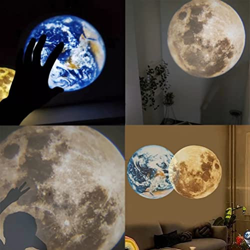 Marhynchus Moon Earth 3D LED Projector Lamp with Rotating Night Light for Bedroom Photography - Earth Moon Star Projection Lamp for Kids Adults Home Decor USB Type (Support)