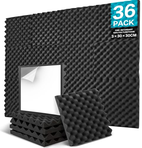 JBER 36 Pack Sound Proofing Panels Self Adhesive, Acoustic Panels 30 x 30 x 3 cm, High Density Acoustic Foam Wall Panels for Recording Studio Home Office Bedroom Games Rooms