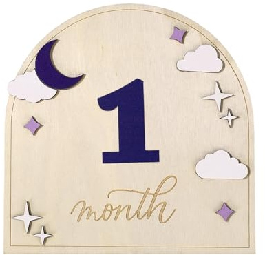Baby Monthly Milestone Card, Star & Moon Wooden 3D Baby Announcement Disc Newborn Milestone Signs for One Month First Year Memories Accessories Stuff Item
