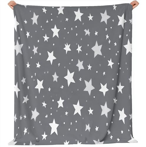 Decke Sterne minimalistischer Cartoon Kuscheldecke, Optimalweich 130 x 200 cm Leicht Super Weicher Flannel Fleece-Decken Bedruckt Flauschige Warme Decken Für Bett, Sofa Grau