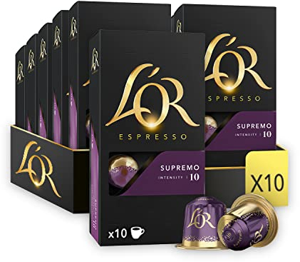 L'OR Espresso Supremo Lot de 10 dosettes de café Intensity 10 (100 capsules au total)