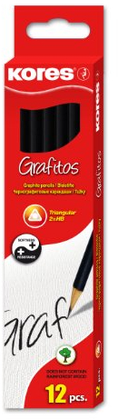 Kores - Grafitos: Bleistifte mit dem Härtegrad HB für Kinder und Erwachsene mit Weicher Mine und Radiergummi, Dreieckige Form, Schul- und Bürobedarf für Schreiben, 12 Stück Packung
