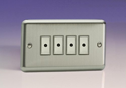 Varilight 4-Gang V-Pro Multi-Point LED Dimmer 4 x 0-100W - Value Matt Chrome With Brushed Steel Buttons