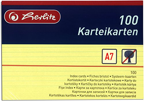 Herlitz Karteikarten DIN A7 liniert (1000 Karten, Gelb)