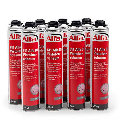 8x Alfa B1 Pistolenschaum (1K) 750 ml Profi-Qualität einkomponentiger, feuchtigkeitshärten B1-Brandschutzschaum schwer entflammbar