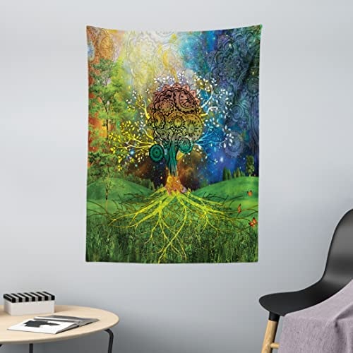 ABAKUHAUS Ethnisch Wandteppich, Mutter Erde Theme aus Weiches Mikrofaser Stoff Waschbar ohne Verblassen Digitaldruck, 110 x 150 cm, Grün Blau