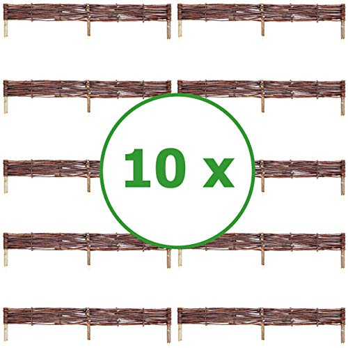 BOGATECO 10 x Clôture en Bois de Saule Bordure | 100 cm de Long et 10 cm de Hauteur | Idéal comme Une Clôture de Jardin | Peut être Utilisé comme Couverture des Parterres de Fleurs