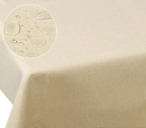 Laneetal Tischdecke Leinendecke Leinenoptik Wasserabweisend Lotuseffekt Tischtuch Fleckschutz pflegeleicht abwaschbar schmutzabweisend Eckig 130x160 cm Champagne