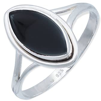 mantraroma Silber Ring Damen 925 Onyx Edelstein schwarz schlicht groß modern