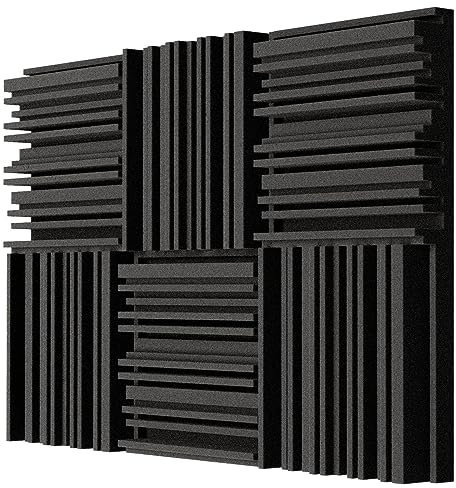 TroyStudio Acoustic Studio Absorption Foam Panel, 12 X 12 X 2 inches Pack of 6, Broadband Sound Absorber, Periodic Groove Structure Sound Absorbing Foam, Thick Dense 3D Decorative Wall Panels