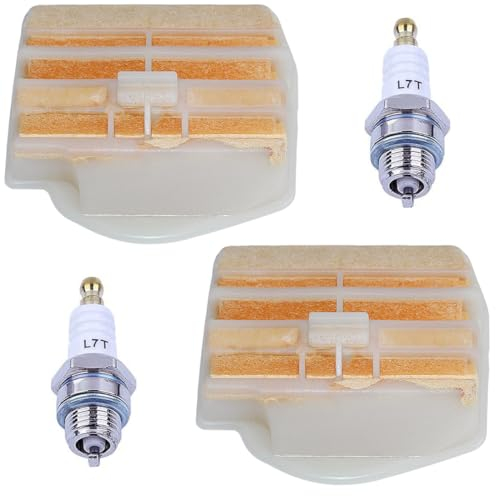 AUMEL Luftfilter für Husqvarna 445 450 445 E 450 E 450 II 445 II Motorsäge, 2 Luftfilter + 2 Zündkerzen Ersatzteile Hohe Dichte Luft Filter Zubehör für Kettensägen Kit 4 in 1