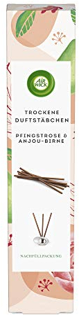 Air Wick Trockene Duftstäbchen – Raumduft Duftöl Nachfüller für die Air Wick Keramikvase – Duft: Pfingstrose & Anjou Birne – 2 x 3 Stäbchen
