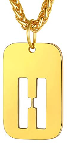 Richsteel Edelstahl anhänger Herren Buchstabe H Halskette Namenskette Partnerkette mit Dog Tag Anhänger