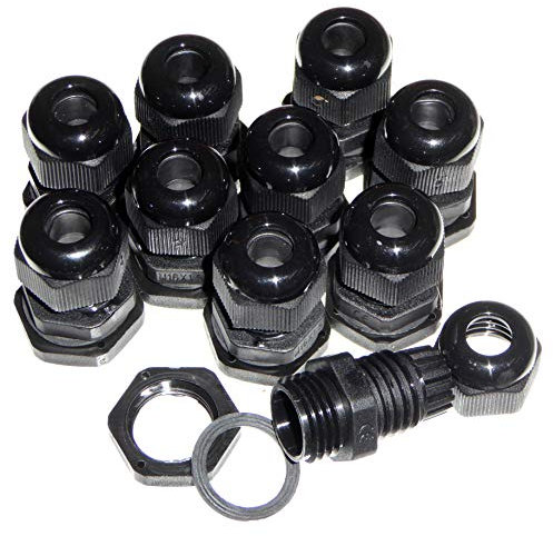 10 Pack MCG Black M16 IP68 16mm Cable Compression Glands with Locknut and Seal for 4-8mm Round Cable