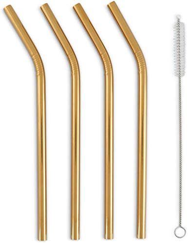 REQUISITE NEEDS 4 x Reusable Colourful Drinking Bent Metal Straw (Gold)