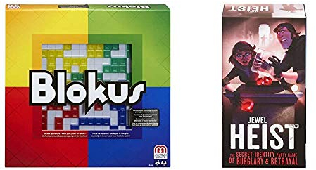 Mattel Games- Blokus Strategiespiel und Gesellschaftsspiel, für 2-4 Spieler, Spieldauer ca, Brettspiele ab 7 Jahren + GKF58 - Jewel Heist Strategiespiel, Krimi-Rollenspiel ab 13 Jahren