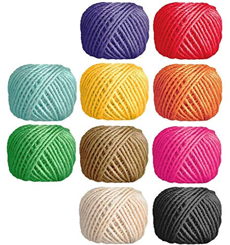 Voarge 10 Rollos de Cuerda Natural de Yute de 2 mm, para Obras de Arte, Manualidades y Manualidades, Envoltura de Regalos, decoración de Botellas, exhibición de imágenes y Adornos,10 Colores