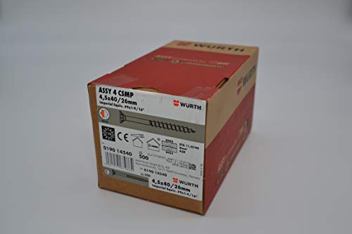 Würth Assy 4 CSMP Spanplattenschraube 4,5x40mm, 500 Stk/Pack, Stahl verzinkt, Teilgewinde, Senkkopf RW 20