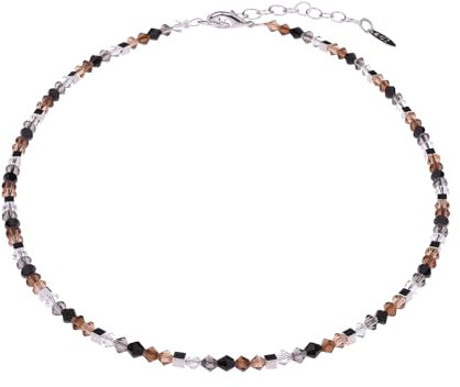 Adi-Modeschmuck zarte Glaskette 'Sana', geschliffene Glasperlen mit kleinen versilberten Würfeln, handgefertigt in Berlin (Schwarzweiß mit Braun)