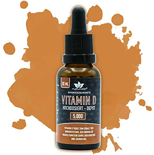 naturalie® - Vitamin D Tropfen hochdosiert | 5000IE Depot| in nativem Olivenöl | 900 Tropfen | unabhängig Schadstoffgeprüft | Braunglasflasche