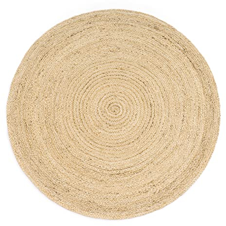 Paco Home Teppich Rund Wohnzimmer Jute Boho Ethno Muster Modern Handgefertigt Naturteppich, Grösse:80 cm Rund, Farbe:Elfenbein 2