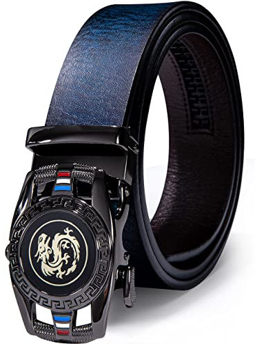 Barry.Wang Herren Ratschen Bürtel, Echtleder gürtel mit automatischem Schnallen mode-Geschenkset für Herren (110 cm -43 Zoll, einstellbar, Drachenblau)