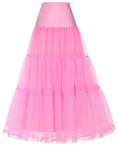 Linghe 50er Langer Petticoat gekräuselte Krinoline Vintage Hochzeit Braut Petticoat für Brautkleider Unterrock Rockabilly Tutu Rock (Rosa, XL)