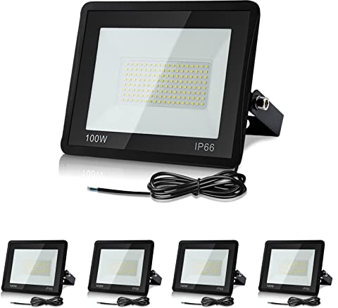 Lospitch Lospitc 5x 100W LED Strahler Außen, 8500LM Superhell Fluter, IP66 Wasserdicht Außenstrahler, 6000K Kaltesweiß Scheinwerfer Flutlicht Wandbeleuchtung für Stadion, Sportplatz, Garten Deko