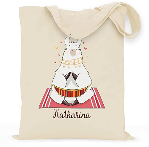 wowshirt Stoffbeutel Personalisierte Geschenk-Idee Lama Alpaka Eigener Name Meditation Relax, Farbe:Natural