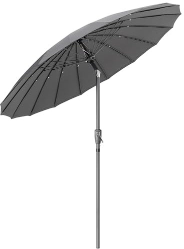 CHRISTOW Shanghai Parasol Garden Umbrella Adjustable Tilting Sun Shade with UV Protection and Crank 2m (Grey)