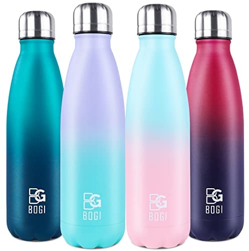 BOGI 500ml Insulated Metal Water Bottles, Leakproof Stainless Steel Water Bottles, Keep Hot and Cold Water Bottle for Bike Gym Sports with Cleaning Brush (Mint)