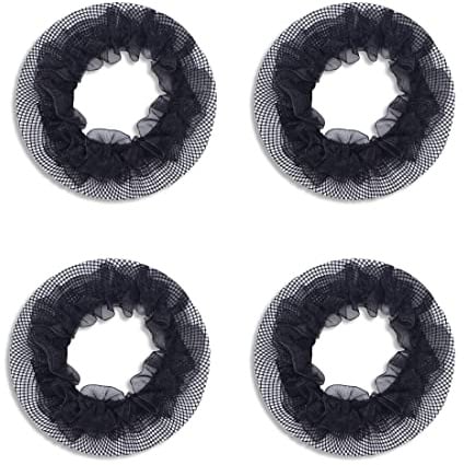 Dutt Netz, 4 Stück Haarnetz, Dutt Netz Kinder, Bun Elastisches Haarnetz, Elastisches Haarnetz, Knotennetz Frisurenhilfe Bun für Balletttanz Dance Tänzer, Nurse, Perücke und Haarfixierung，Schwarz