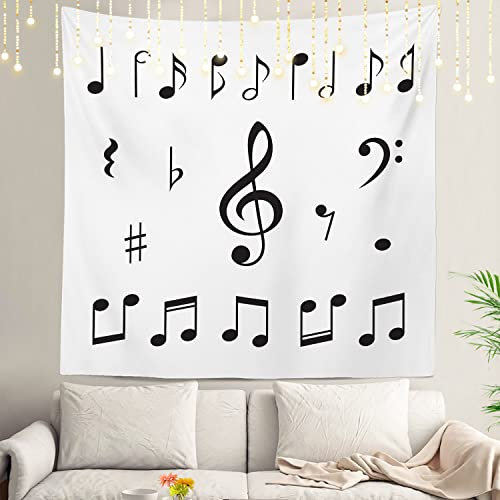 Shrahala Musiknoten-Wandteppich, Schwarz-Weiß, Notenschlüssel-Schild, Melodie, Wandbehang, großer Wandteppich, Dekoration, Polyesterfaser, weißer Saum, für Wohnheim, Schlafzimmer, 150 x 150 cm