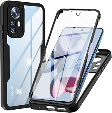 WeiCase Hülle für Xiaomi 12 / 12X / 12S, Transparent 360 Grad Rundumschutz Schutzhülle mit Integriertem Displayschutz Stoßfest Ultradünn Silikon Handyhülle für Xiaomi 12 / 12X / 12S, Schwarz