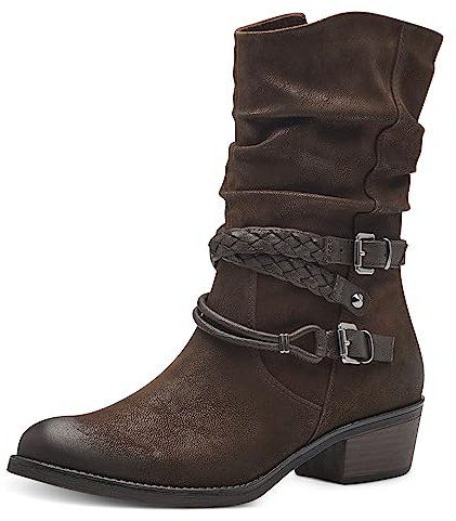 MARCO TOZZI Stivaletti Donna con Tacco in Pelle Sintetica con Fibbie, Cafe Comb, 39 EU