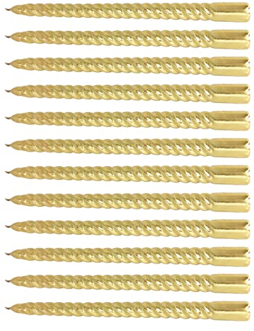 UBEF Lange Gedrehte Kerzen, Tropfenlose Gedrehte Metallkerzen für Rauchfreie Hochzeitsdekoration (Gold)