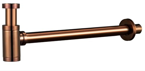 MICE SCL002/ORC - Siphon pour lavabo ou bidet, kit de vidange - Piège avec ouverture de nettoyage + instructions d'installation - Siphon design, siphon de tuyau or rose brossé