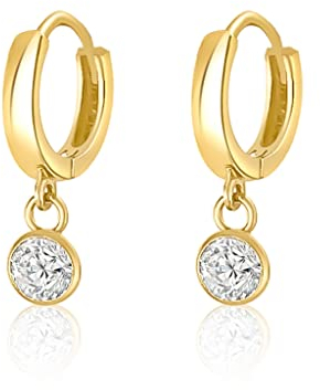 Mary & Jules Ohrringe Gold aus 925 Sterling Silber mit weißem Zirkonia Kristall, schlichte Damen Creolen Gold, Echtschmuck Ohrstecker für Frauen und Mädchen, aus recyceltem Silber vergoldet