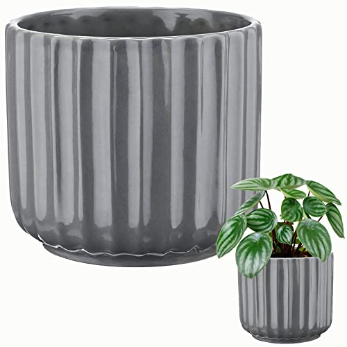 Konzept 11 - Blumentopf aus Keramik 12cm Klein Übertopf für Zimmerpflanzen Pflanztopf Grau, Orchideentopf Rund