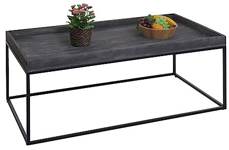 Mendler Couchtisch HWC-K71, Kaffeetisch Beistelltisch Tisch, Holz massiv Metall 46x110x60cm - dunkelgrau